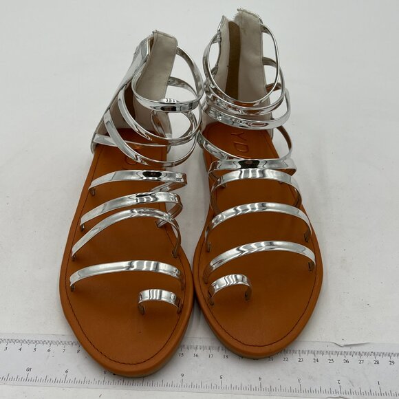 YDN Silver Sexy Gladiator Sandals Square Open Toe Zippers Strappy Flats Shoes - Picture 3 of 8